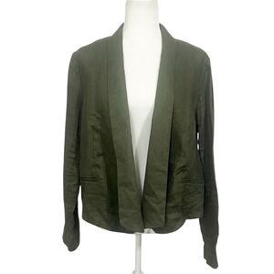 MNG Suit Olive Green 100% Linen Blend Open Front Blazer Jacket Women Large